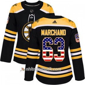 Dame Ishockey Boston Bruins Tröja Brad Marchand 63 Adidas 2017-2018 Svart USA Flag Fashion Authentic